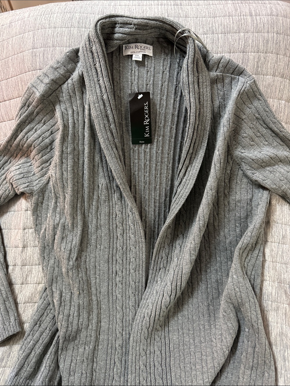 Kim Rogers Light Gray Cable Knit Open Front Cardigan #36 xlp